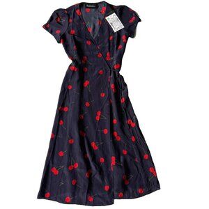 Realisation Par Navy Wrap Dress with Red Cherry Print